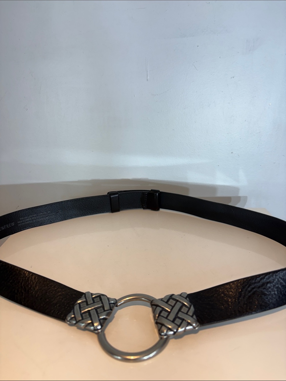 Holt Renfrew Adjustable Leather Waist Belt Silver Statement Buckle